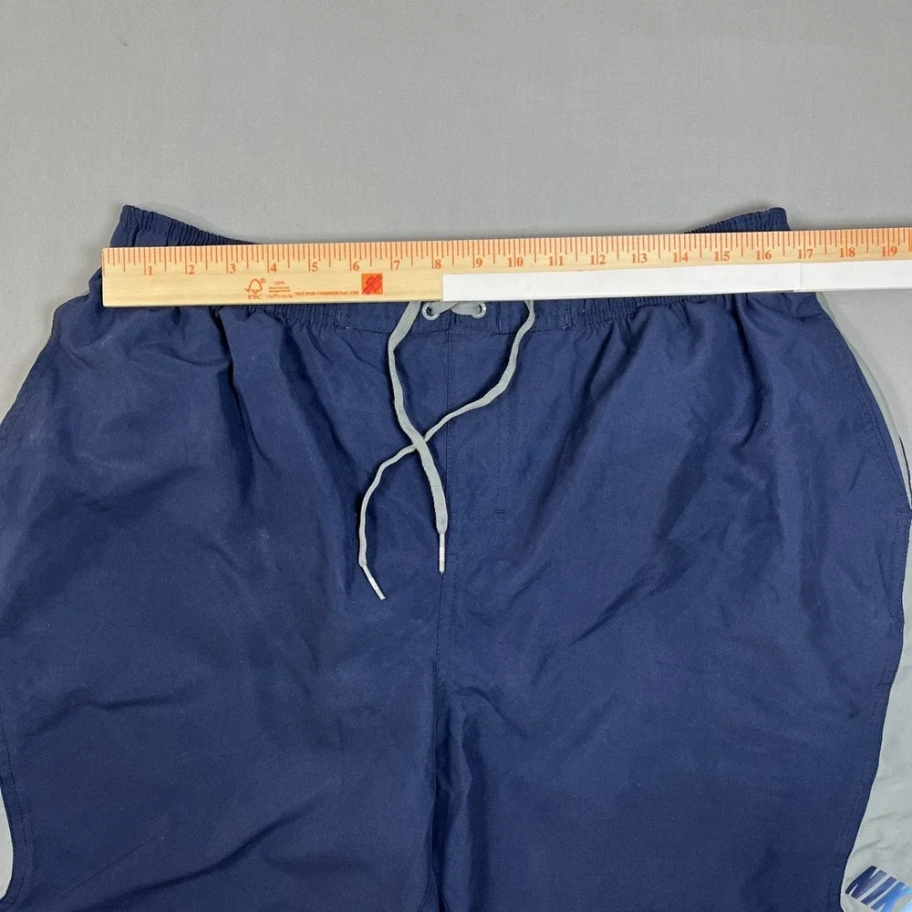 Vintage‎ Nike Swim Shorts Mens 2XL Blue Gray Spell Out Logo Athletic Trunks Y2K